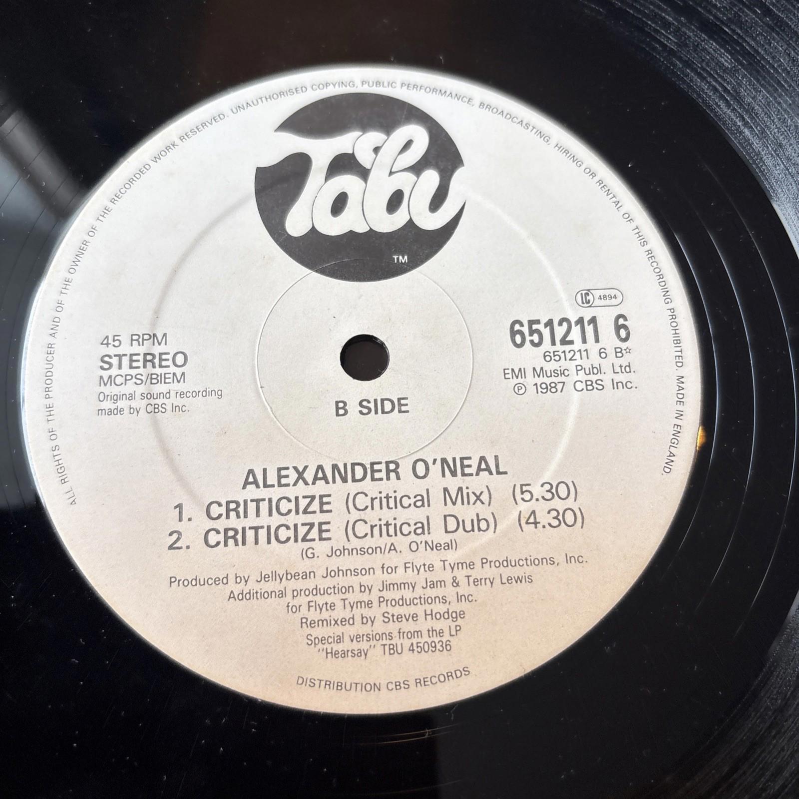 Alexander O'Neal Criticize 12 Inch Vinyl Single Record Club Mix Remix 1987 A1 B1