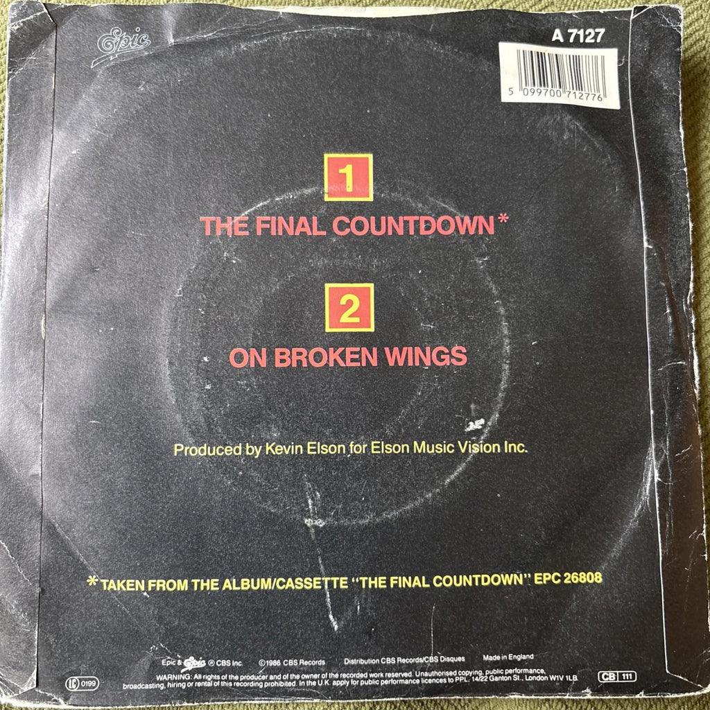 Europe The Final Countdown & On Broken Wings 7” Vinyl Single  Epic A7127 1986