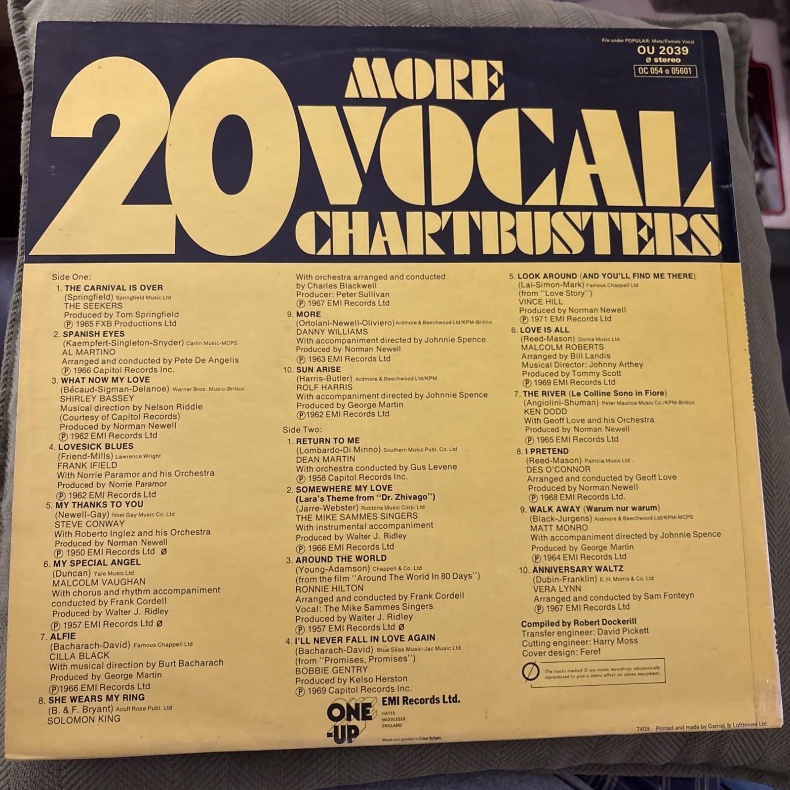 20 More Vocal Chartbusters LP 1974 *VG/NEAR MINT*Seekers/Cilla/Dean Martin*