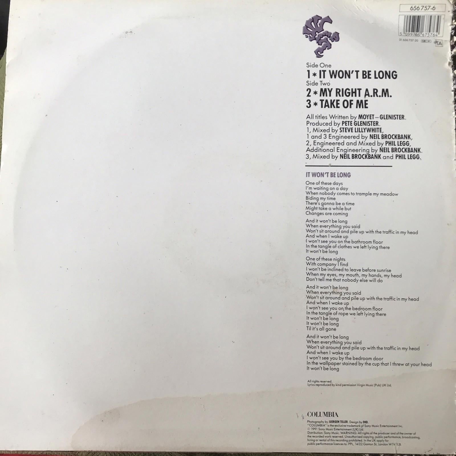 Alison Moyet It Won’t Be Long 12” Single Vinyl 656 757 - 6 Record