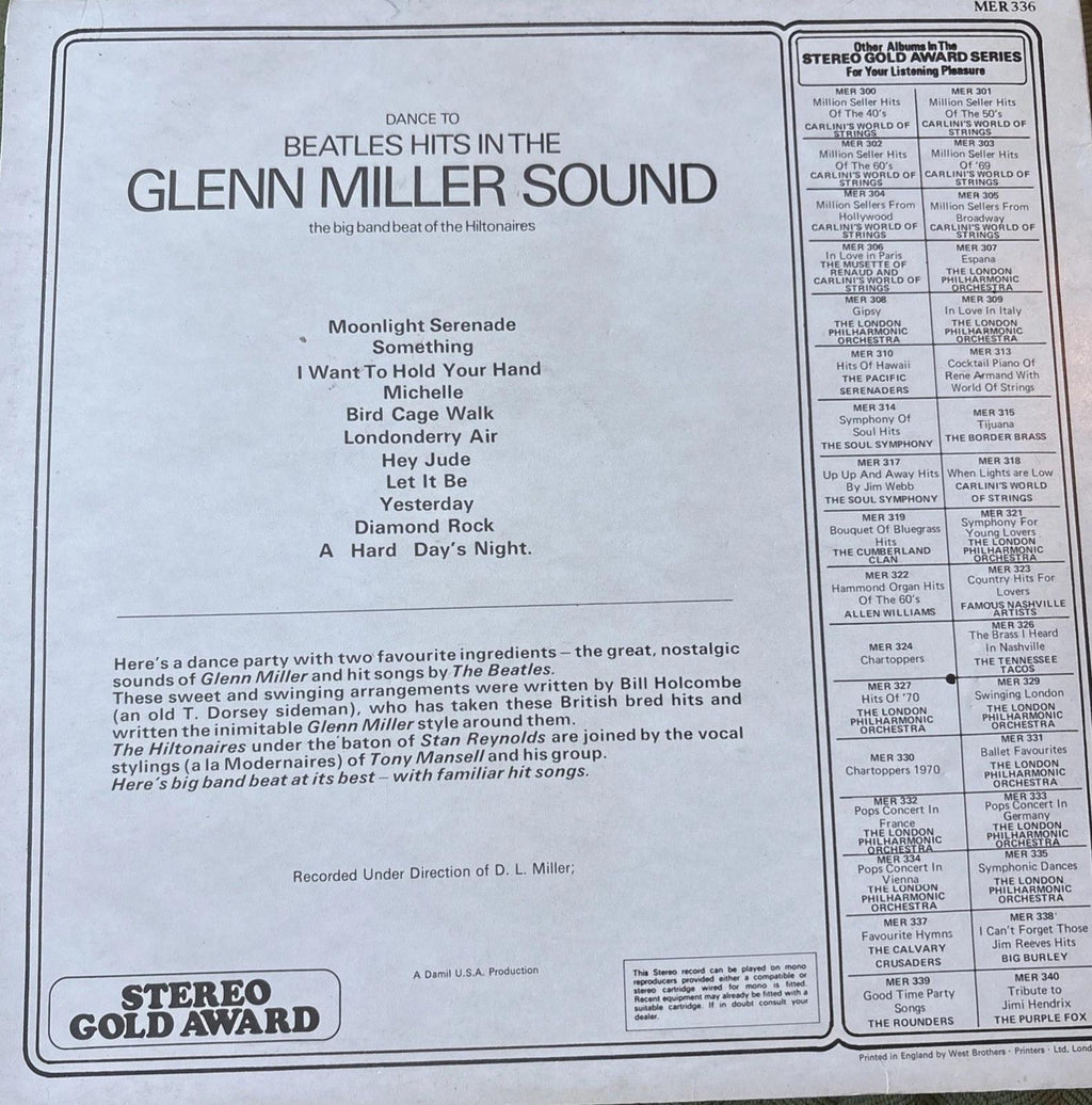 Beatles Hits - Glenn Miller Style 1971 USA Version First vinyl record album