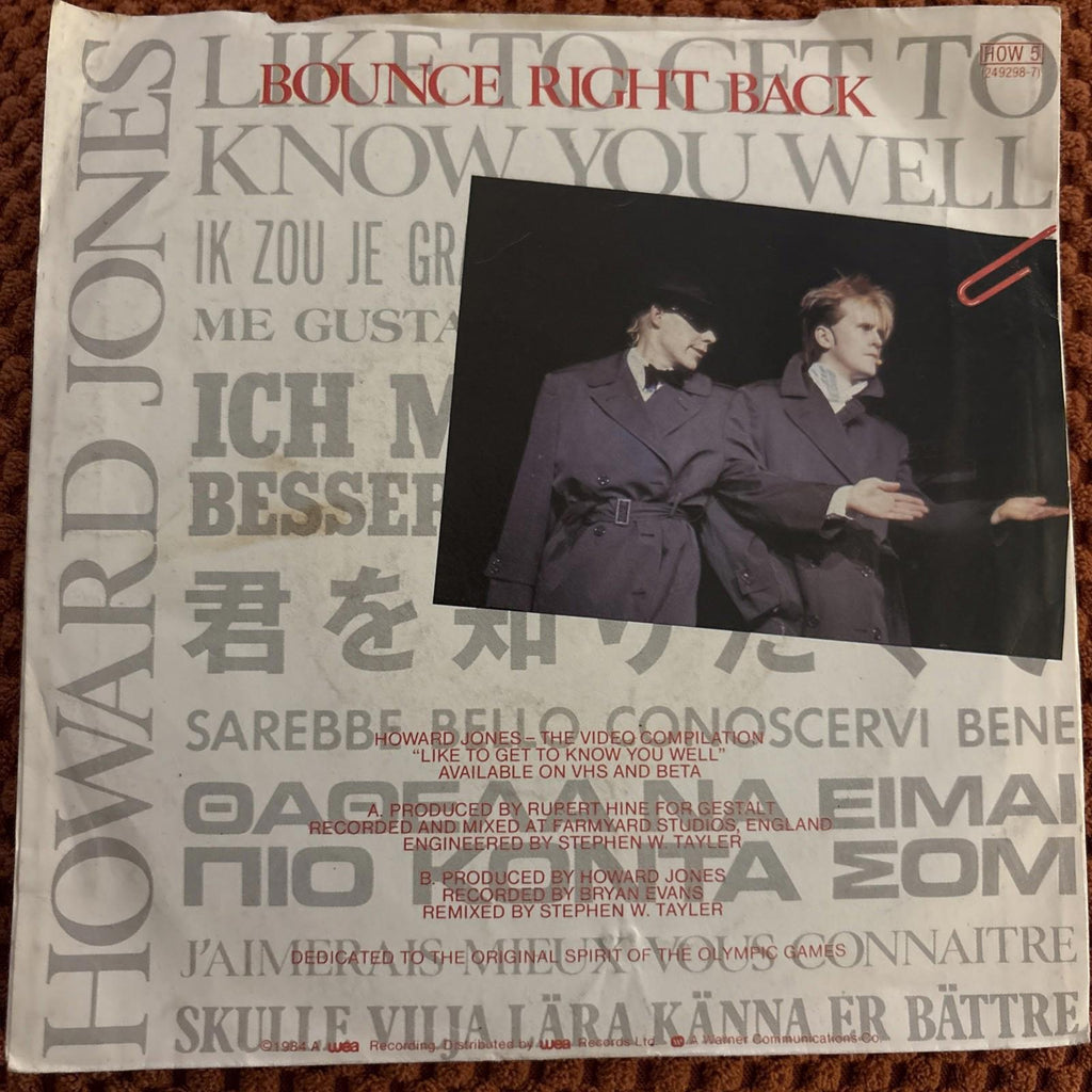 HOWARD JONES LIKE TO GET TO KNOW YOU WELL ORIGINAL 1984 WEA UK 7" VINYL SINGLE