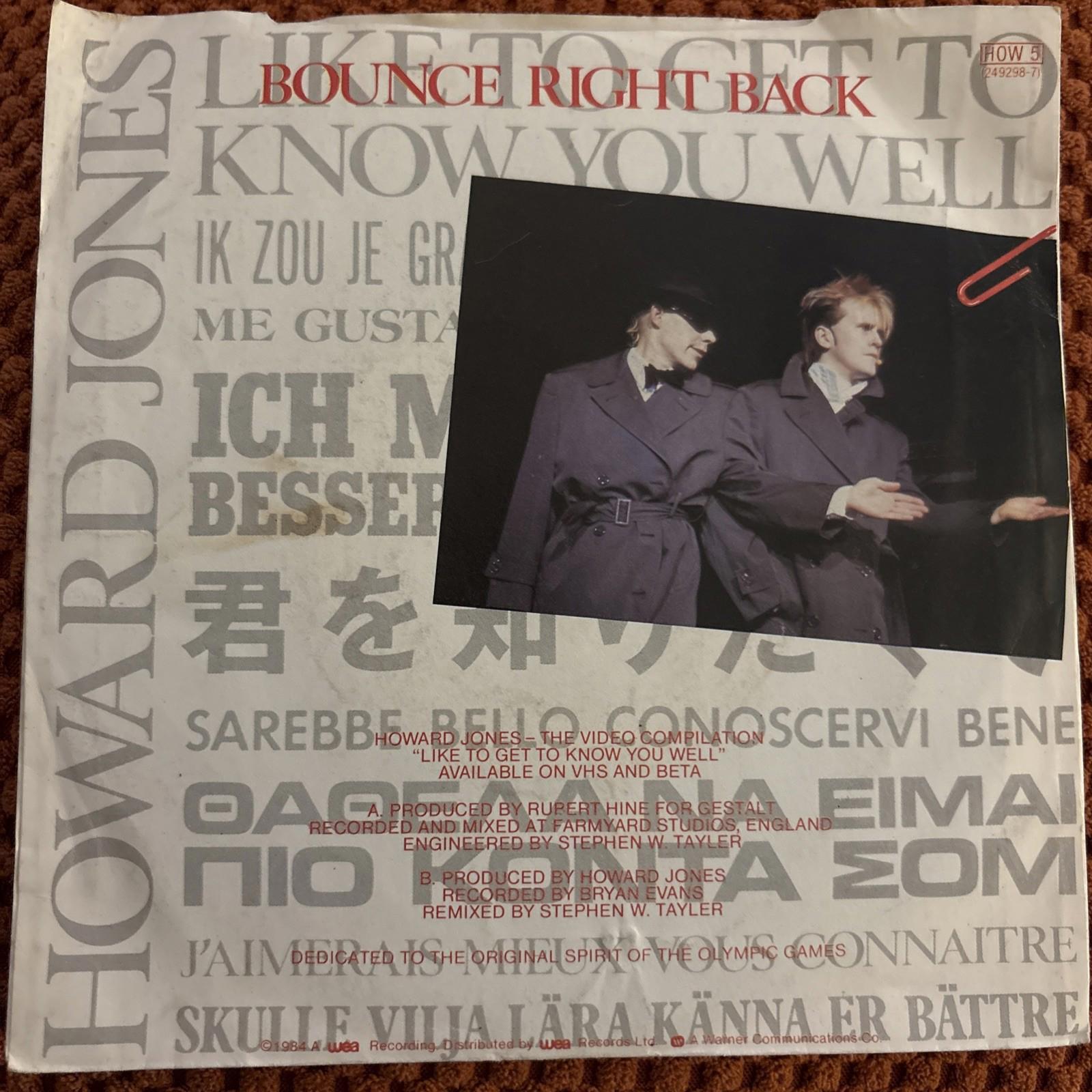 HOWARD JONES LIKE TO GET TO KNOW YOU WELL ORIGINAL 1984 WEA UK 7" VINYL SINGLE