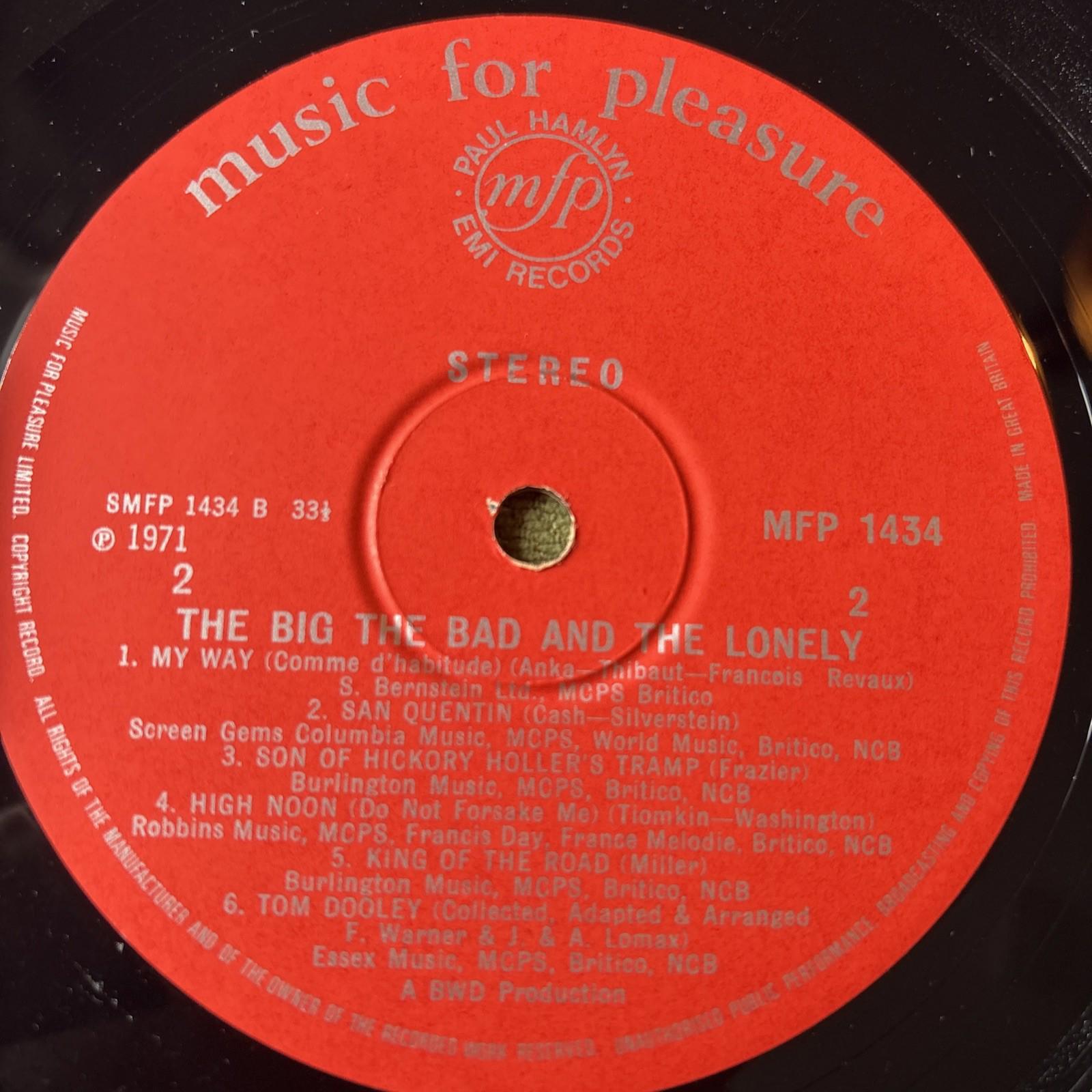 Bill Wellings - The Big The Bad & The Lonely - 1971 Vinyl LP - MFP 1434 - EX