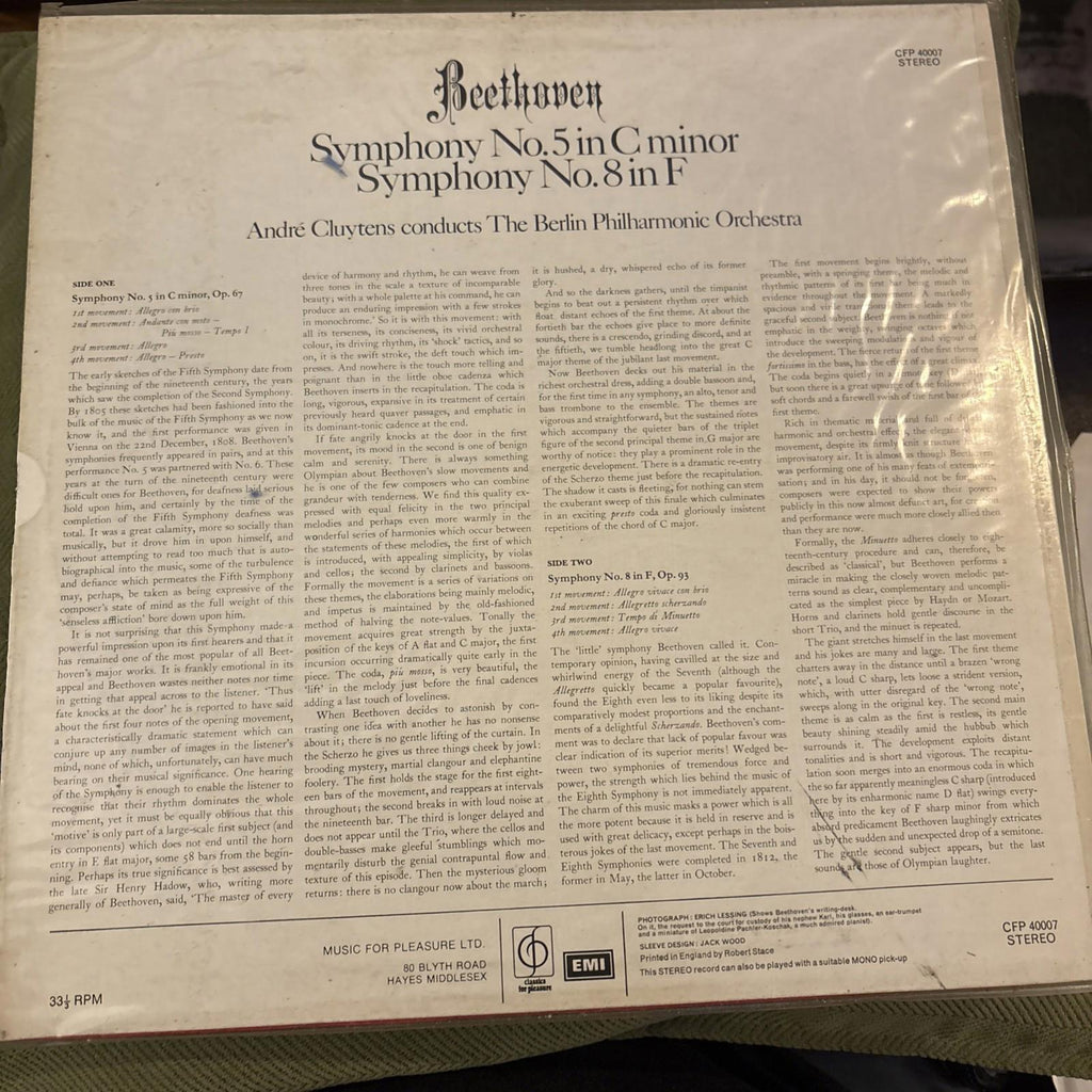 Beethoven symphonies 5 and 8, perf. Berlin Philharmonic Orch -pre-owned vinyl LP