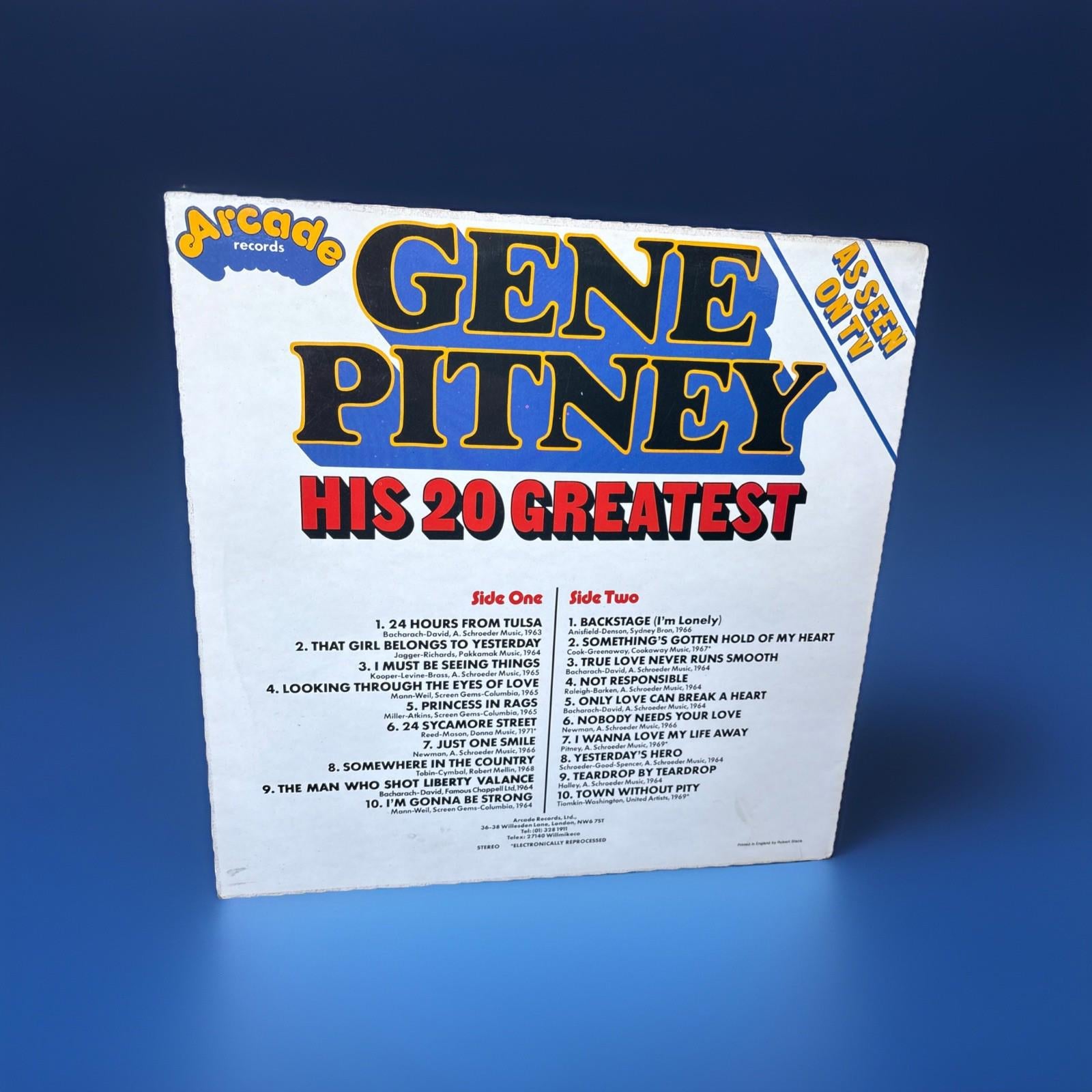 Gene Pitney His 20 Greatest Uk 12 Vinyl LP Record Arcade Records 1968 Stereo