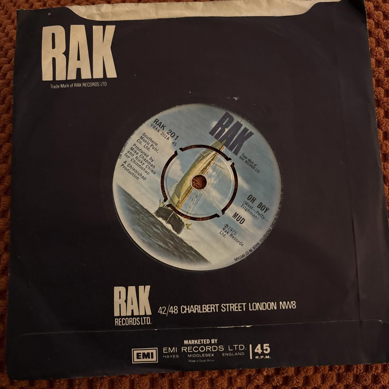Mud - Oh Boy - Watching The Clock - Vinyl Record 7" Single - 1975 Rak - RAK 201