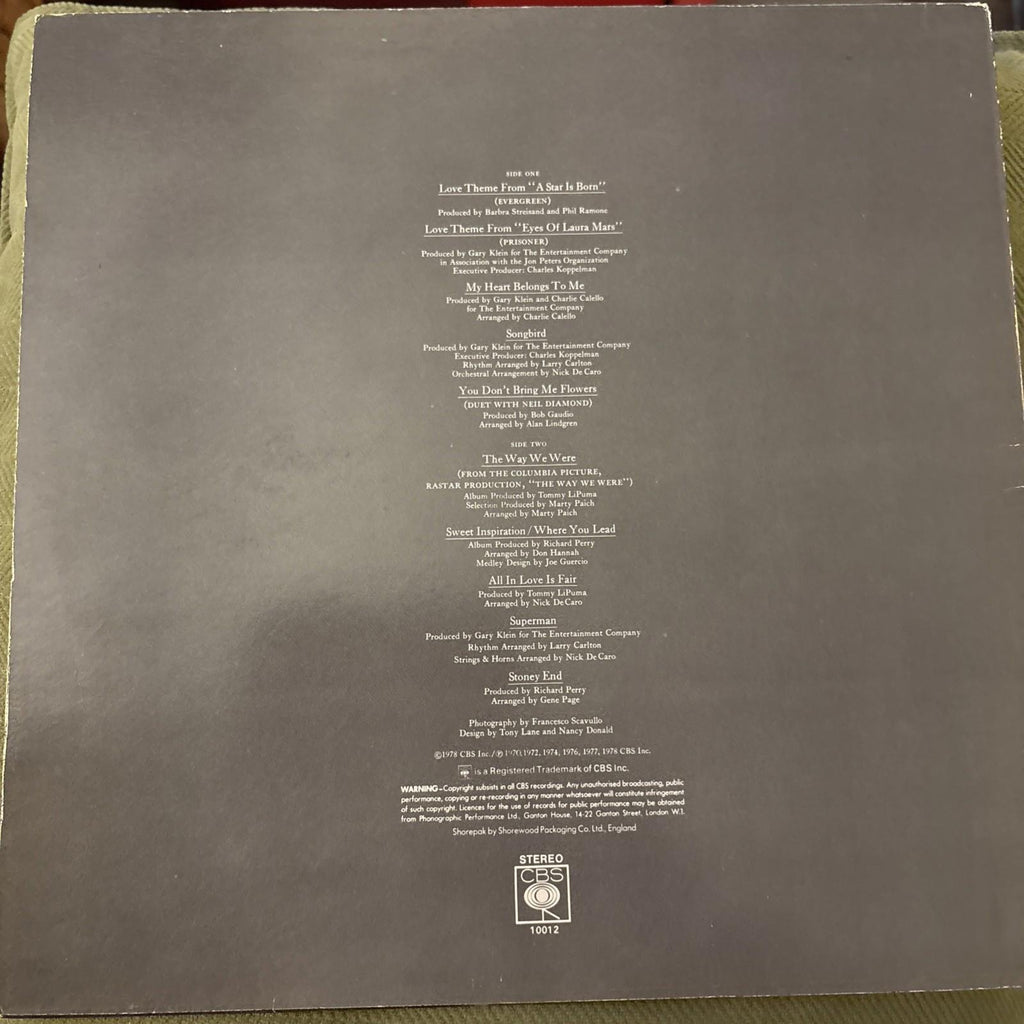 Barbra Streisands Greatest Hits Volume 2 LP CBS 10012 Vinyl Record Album