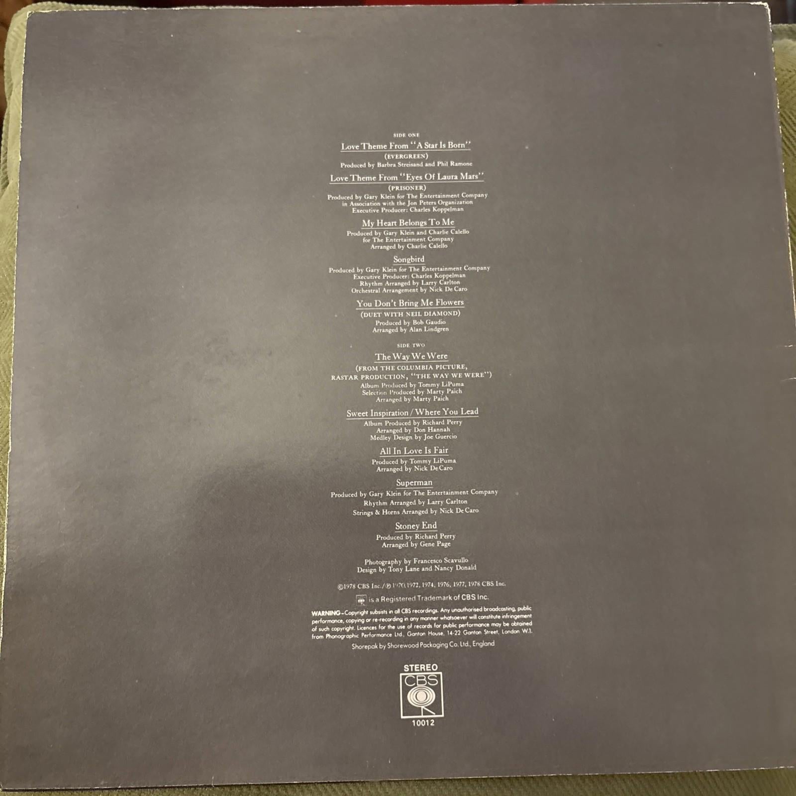 Barbra Streisands Greatest Hits Volume 2 LP CBS 10012 Vinyl Record Album