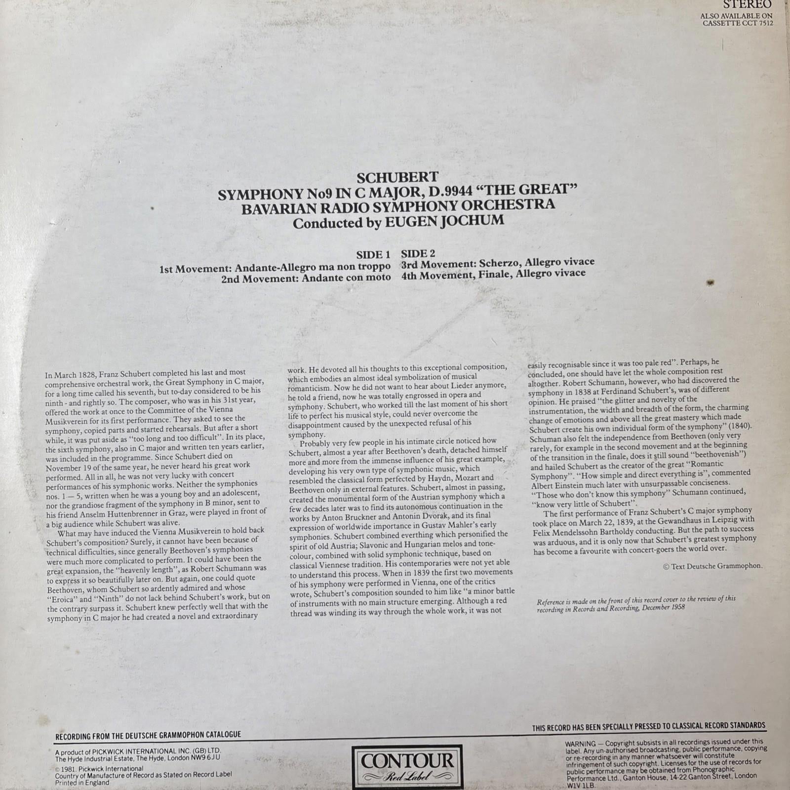 12” Vinyl Record-SCHUBERT Great C Major Symphony,Bavarian Symphony Orchestra