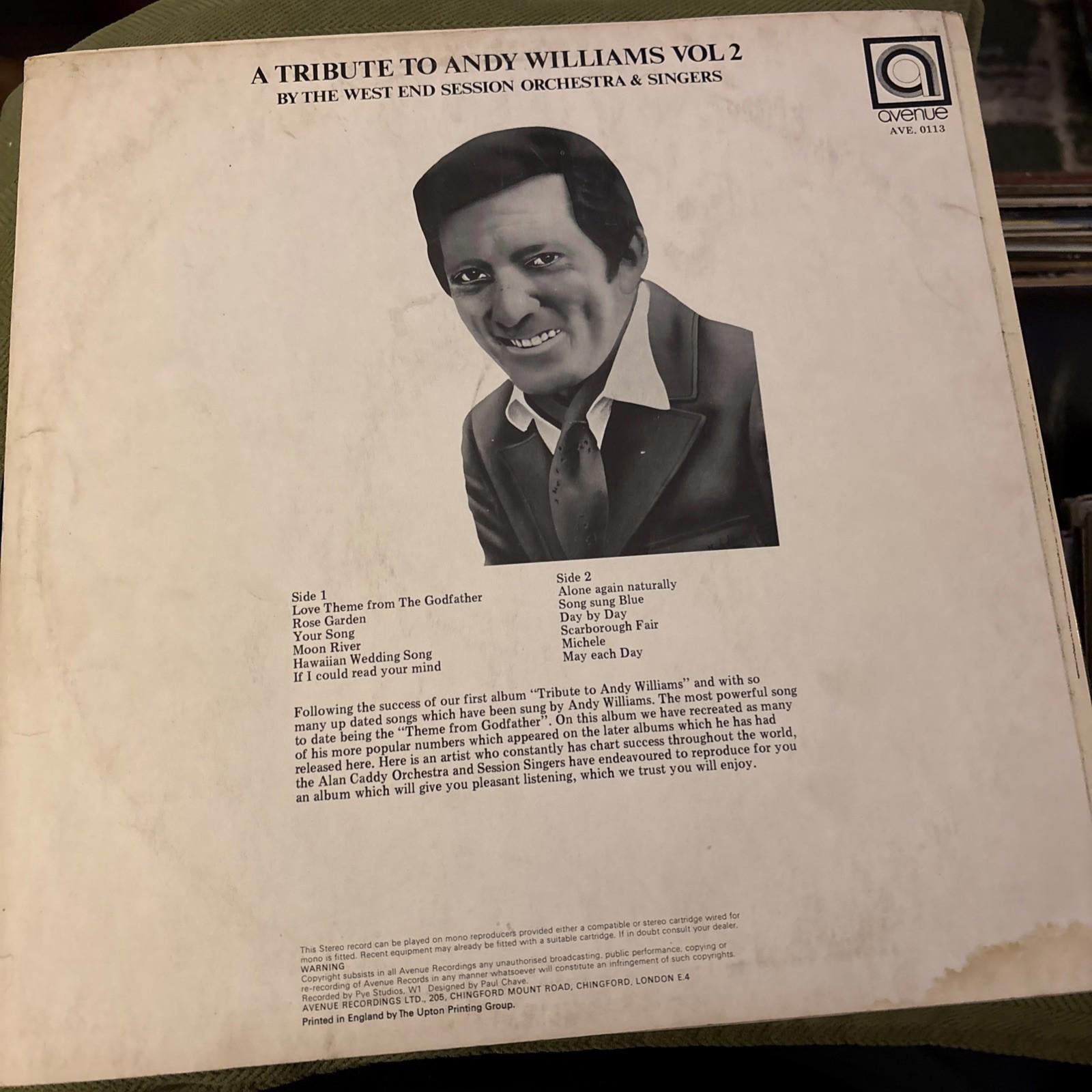 A Tribute to Andy Williams Vol 2 Vinyl LP Album Record UK AVE.0113