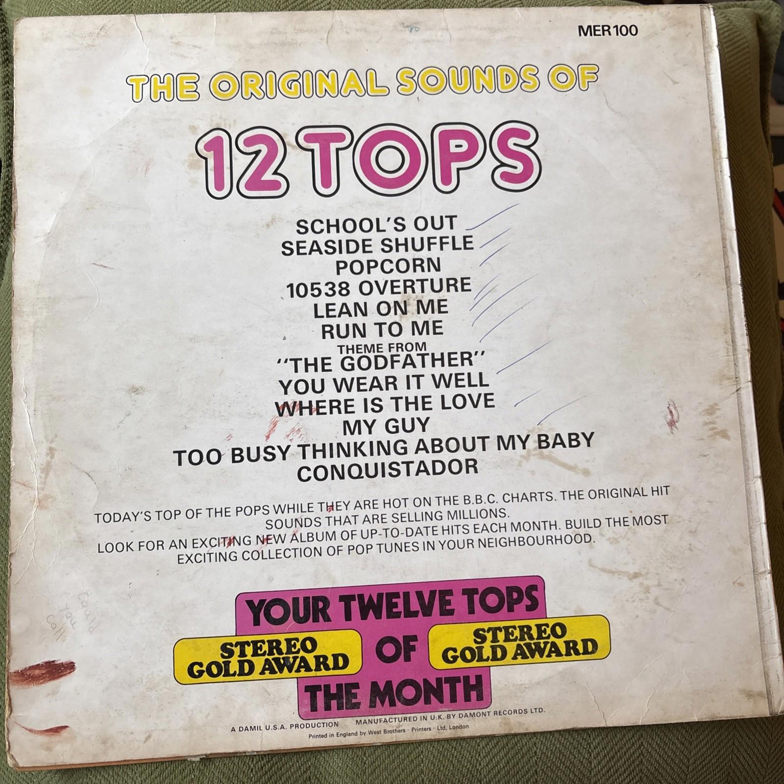 12 Tops Todays Top Hits Volume 4 12" LP (1972) Stereo Gold Award MER100