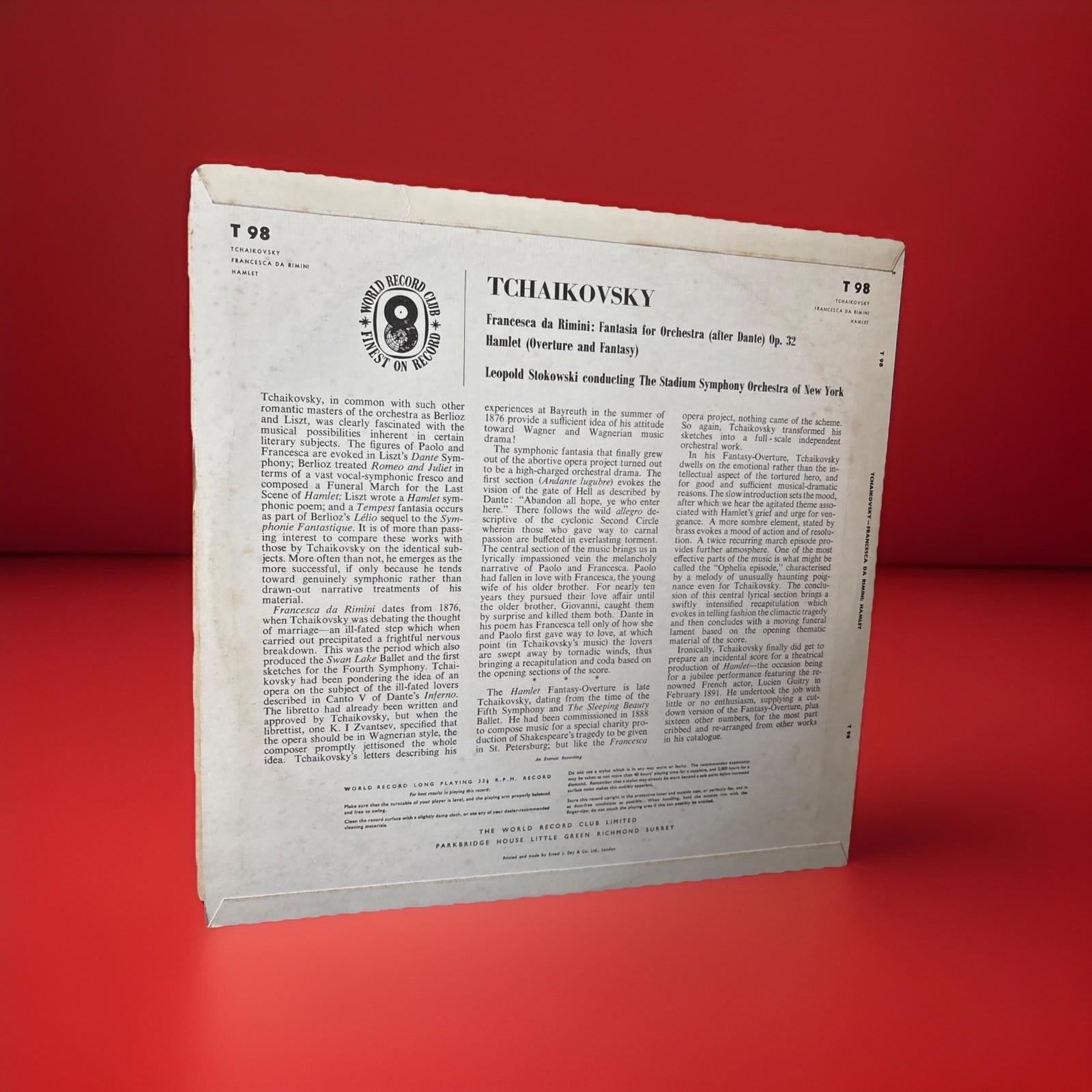 Tchaikovsky Francesca Da Rimini & Hamlet, Leopold Stokowski 12” Vinyl LP Record