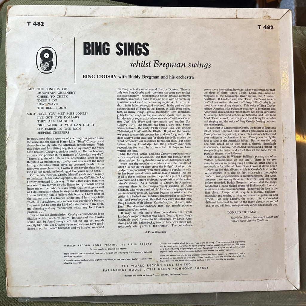 Bing Crosby, Buddy Bregman - Bing Sings Whilst Bregman Swings (LP)