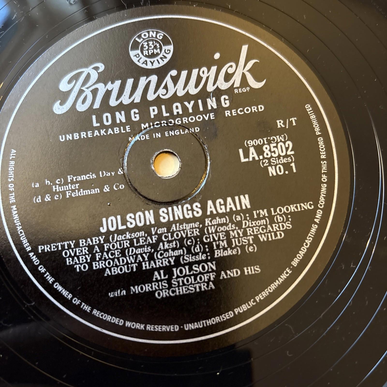 AL JOLSON - 10" LP Record - Jolson Sings Again Vinyl Album 33rpm - EX/EX