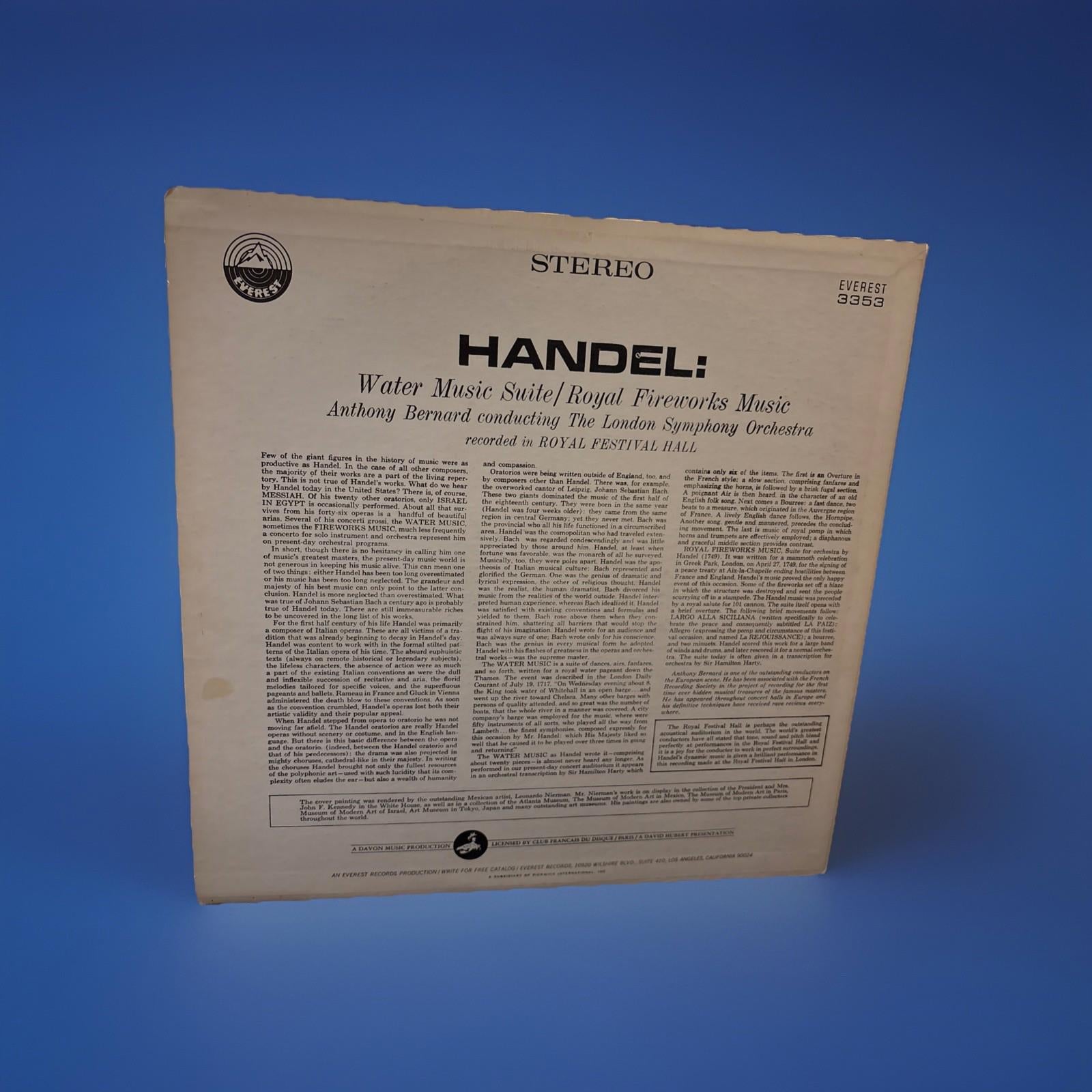 Anthony Bernard Lp Handel: Water Music Suite / Royal Fireworks Music Vinyl 1973