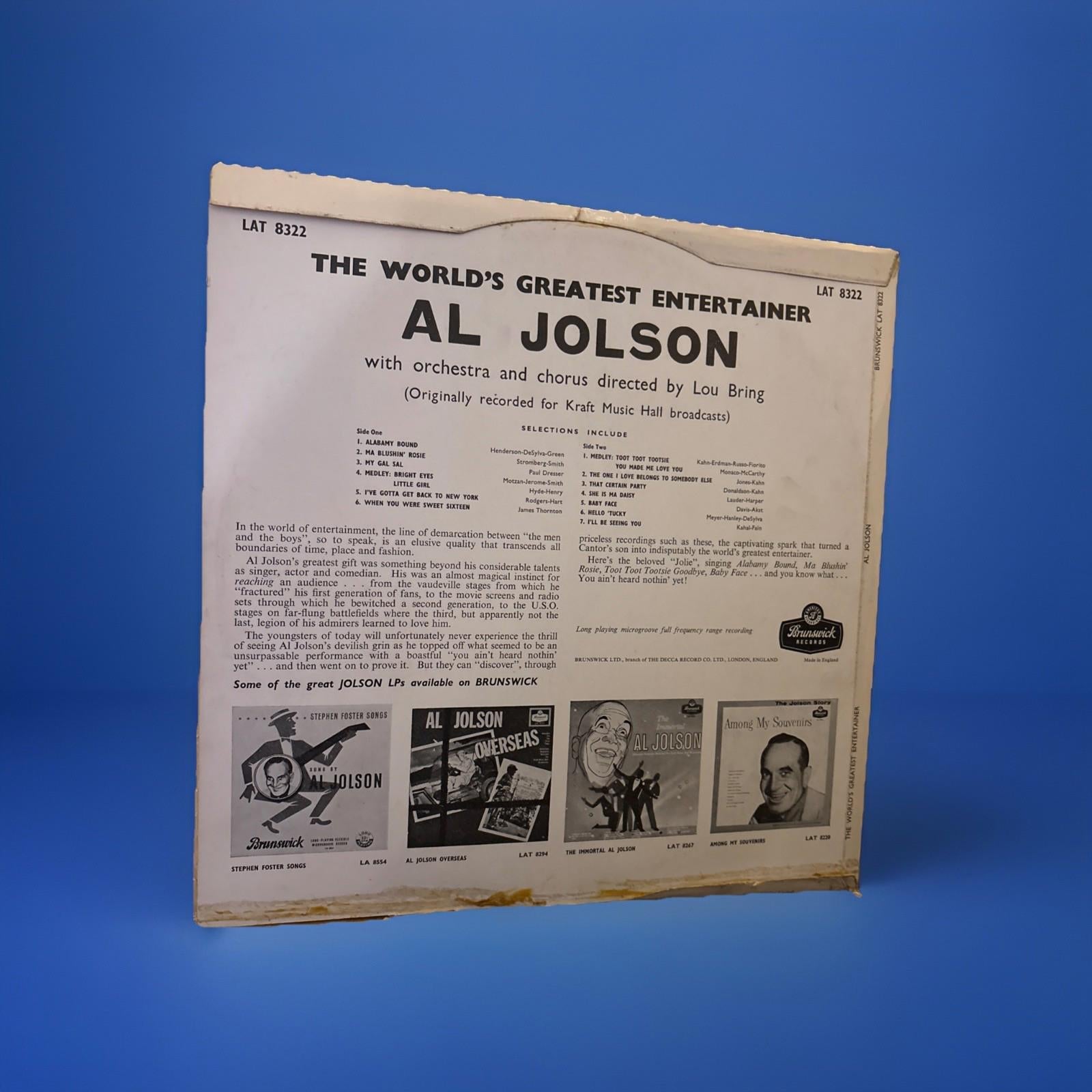 The Worlds Greatest Entertainer Al Jolson Vinyl Record LP LAT8322 Vintage Album