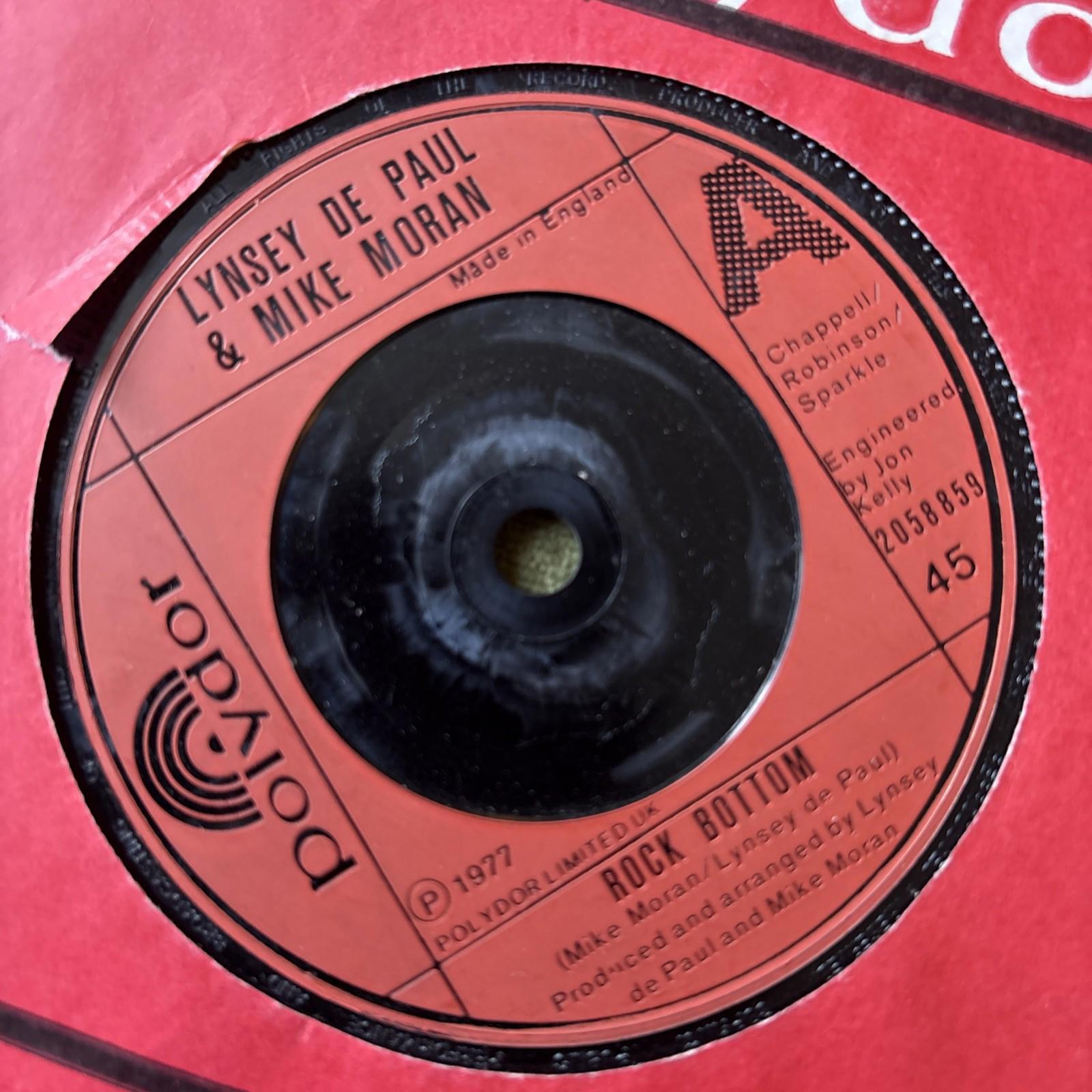 Lynsey De Paul & Mike Moran-Rock Bottom Vinyl 7" Single.1977 Polydor 2058859.