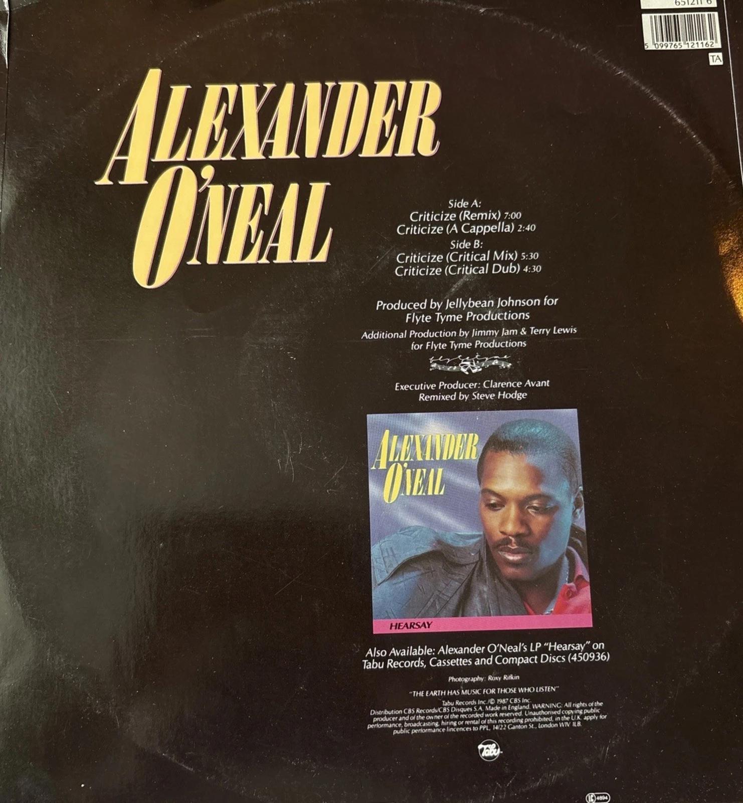 Alexander O'Neal Criticize 12 Inch Vinyl Single Record Club Mix Remix 1987 A1 B1