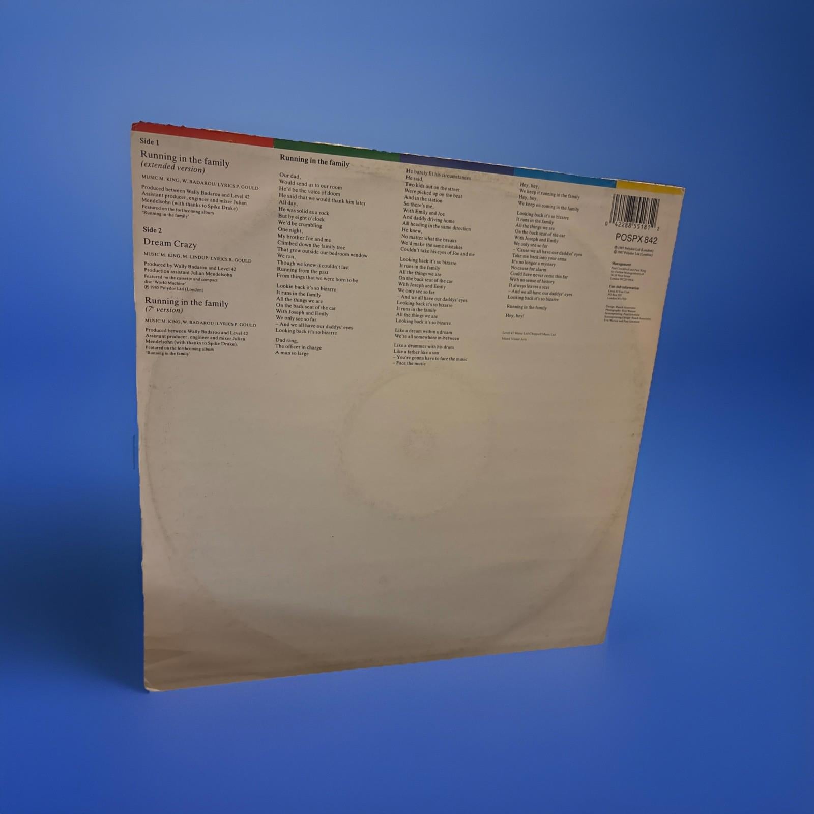 Level 42 Running In The Family  12” Vinyl Single Extended 1987 Excellent