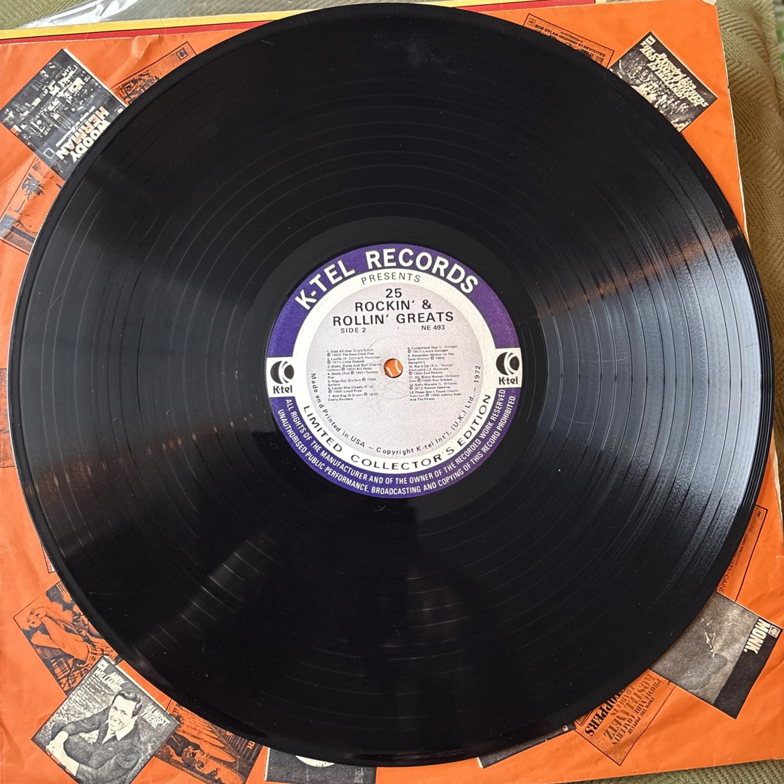 25 Rockin’ & Rollin’ Greats First Press 1972 NE493 Vinyl LP K-Tel Records EX