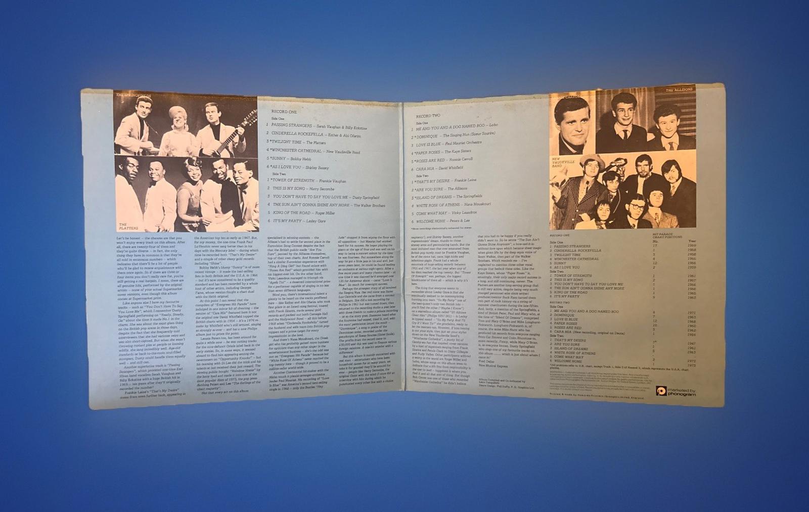 Evergreen Hit Parade 12" Vinyl Double LP 1975 Excellent Condition Various Artist