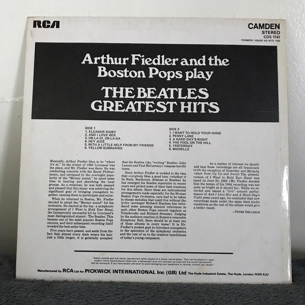 Arthur Fiedler and the Boston Pops play The Beatles greatest Hits 12 vinyl LP