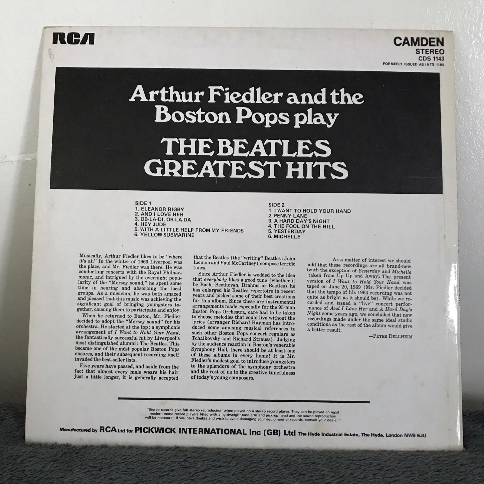 Arthur Fiedler and the Boston Pops play The Beatles greatest Hits 12 vinyl LP