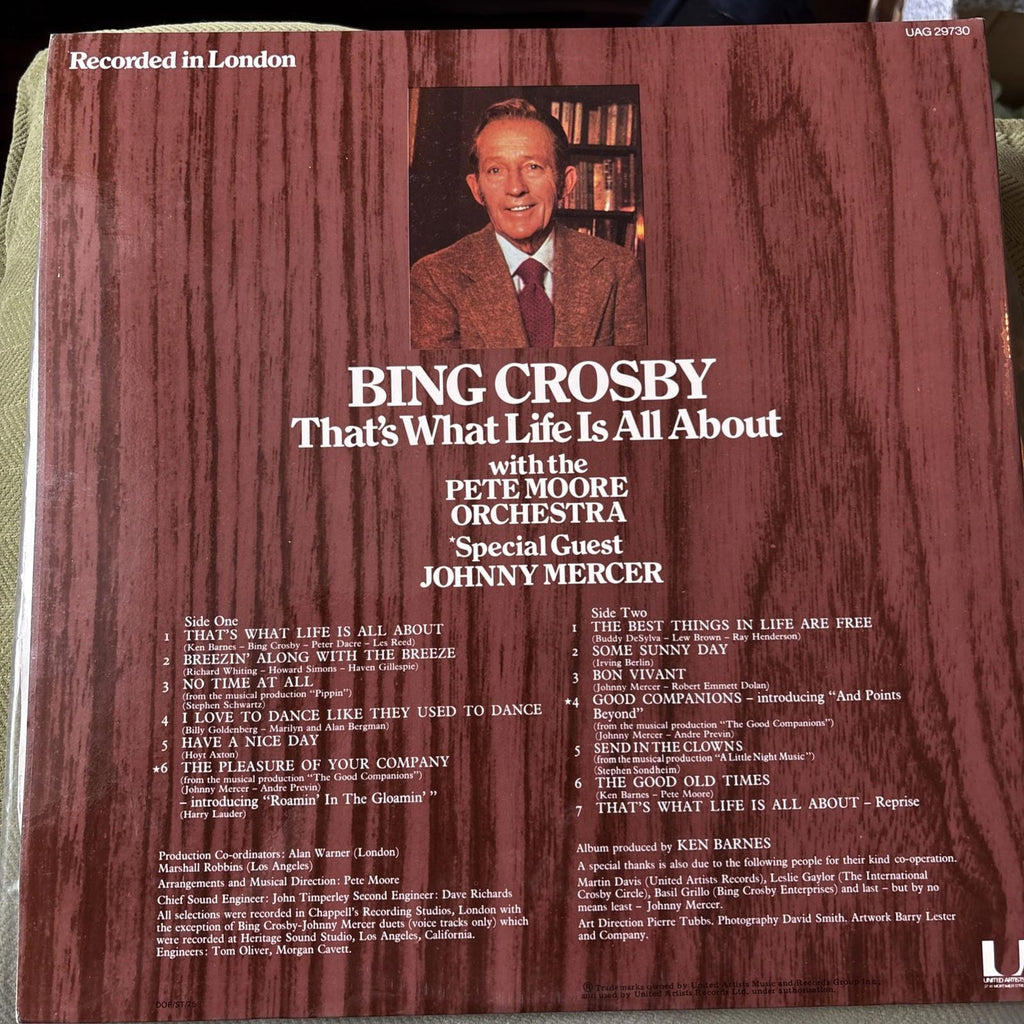 Bing Crosby. That’s What Life Is All About. 12 Inch Vinyl LP UAG 29730