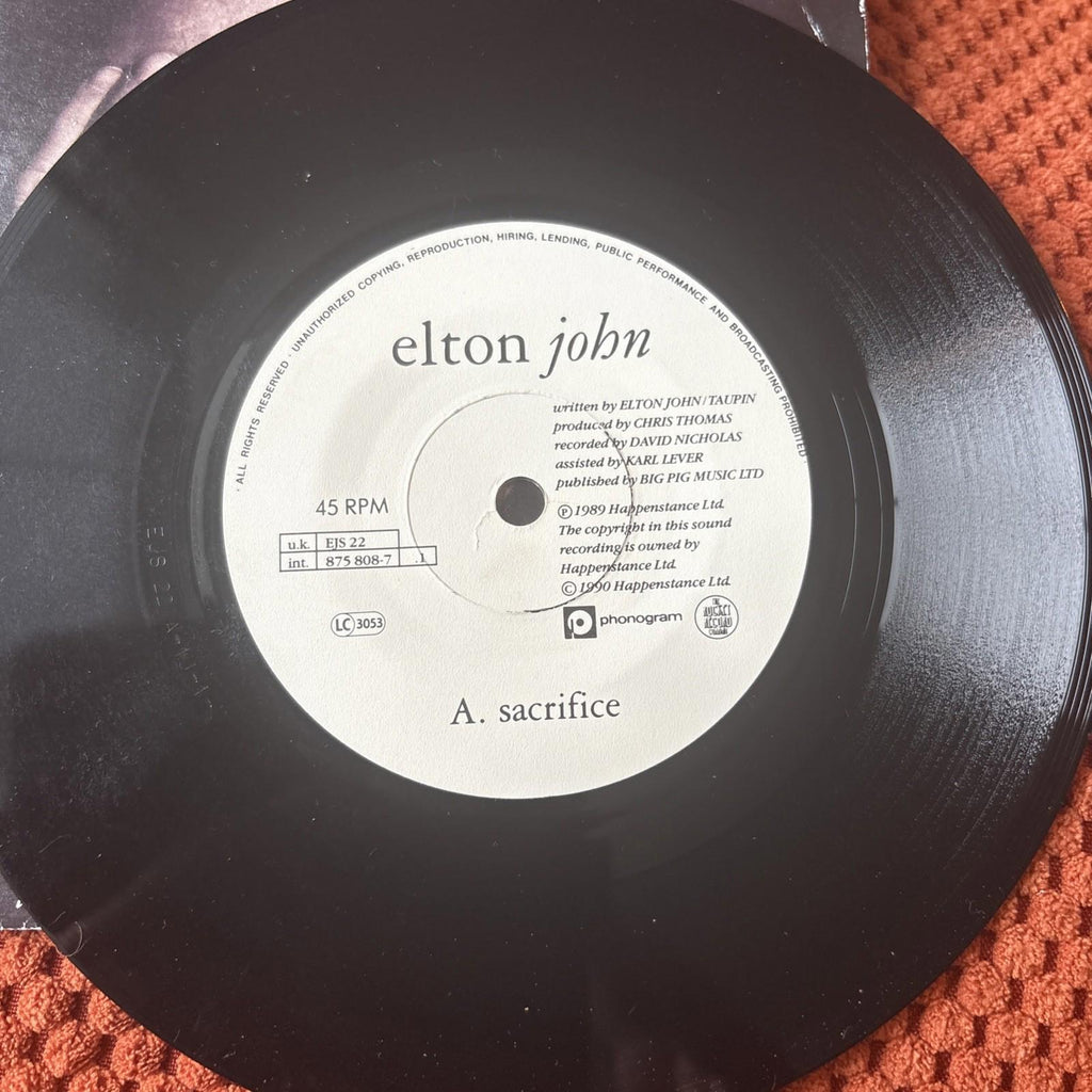 (AJ794) Elton John, Sacrifice / Healing Hands - 1990 - 7 inch vinyl