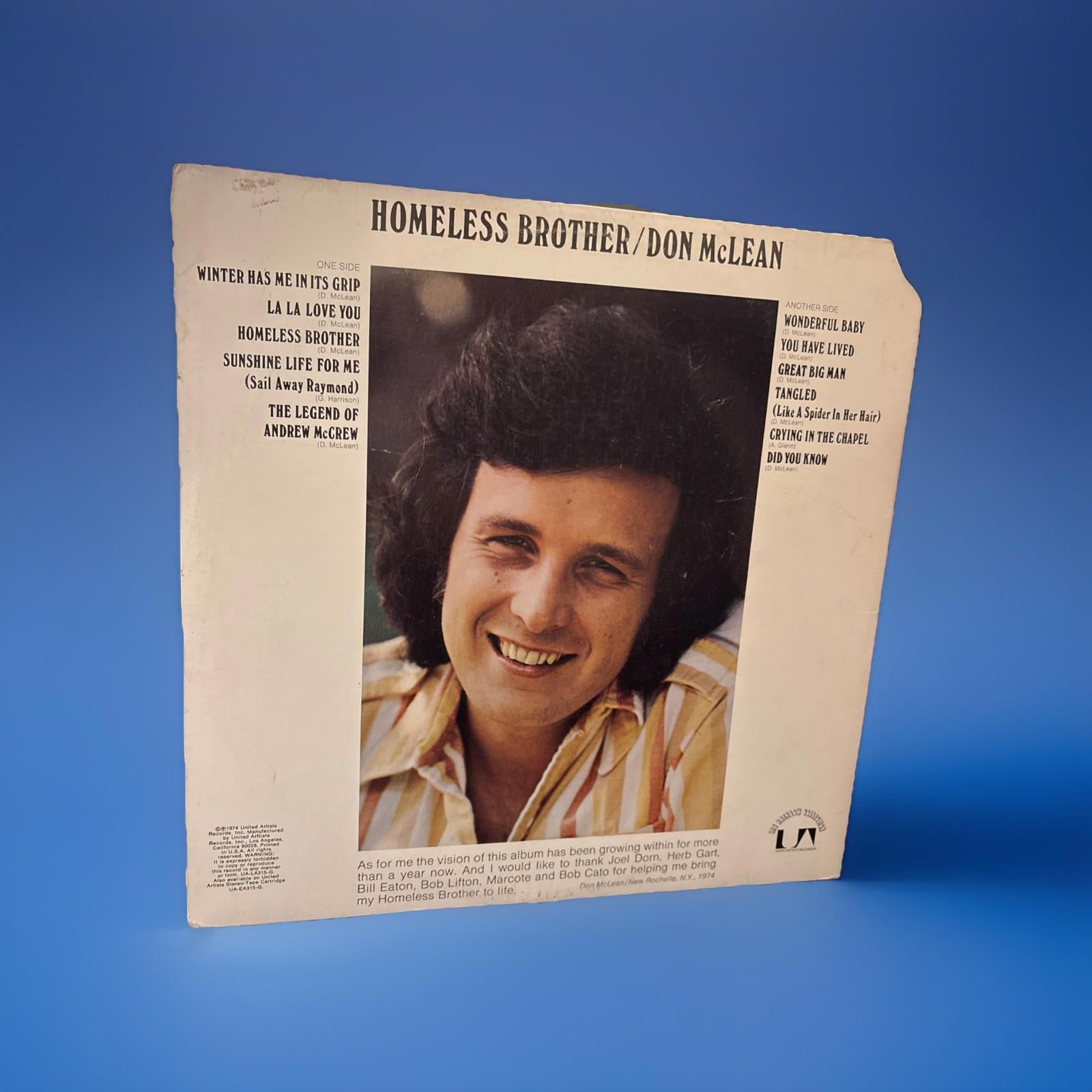 Don McLean Homeless Brother Vinyl Record UA-LA315-G 1974 Lp Album USA Import Ex