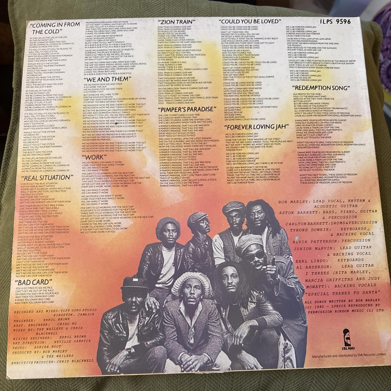 Bob Marley & The Wailers Uprising LP Album 1980 First Press A1-u B2-u