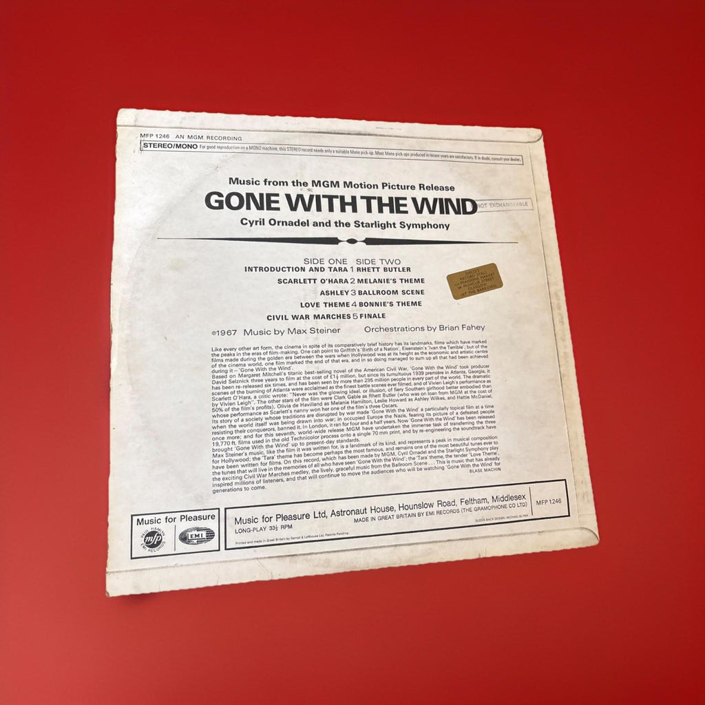 Gone With The Wind, 12" Vinyl LP EMI Records, 1967, Original Excellent